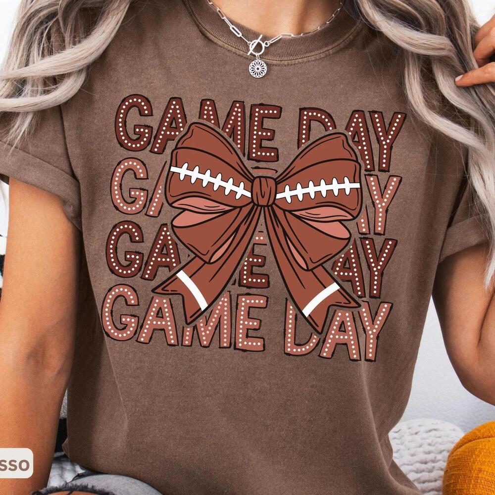 S Football Bow Game Day Shirt Girly Tee